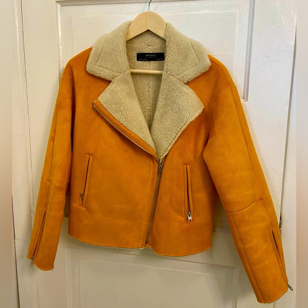 Zara faux suede and sherpa moto jacket M